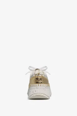 Plateau-Sneakers aus Lurex-Strick und Leder Nama
