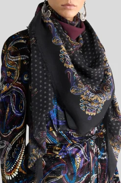 Quadratisches Kaschmirtuch mit Paisley- und Tupfenprint