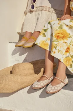 Riemchen-Ballerinas mit runder Spitze aus geblümter Spitze Pierre Sun Flower