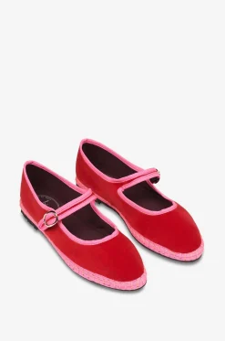 Riemchen-Ballerinas mit runder Kappe aus Baumwollsamt Aurélie
