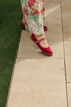 Riemchen-Ballerinas mit runder Kappe aus Baumwollsamt Aurélie