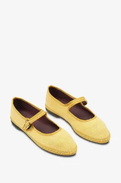 Riemchenballerinas mit runder Kappe aus Leinencanvas Zuihitsu