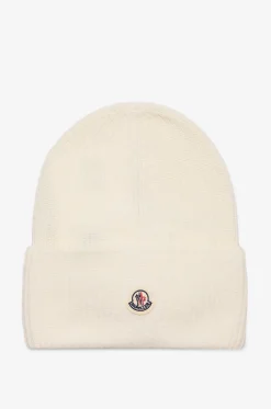 Rippstrickmütze aus Schurwolle mit Umschlag und Logo