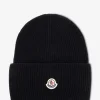 Rippstrickmütze aus Schurwolle mit Umschlag und Logo