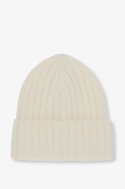 Rippstrick-Mütze aus Schurwolle mit Umschlag und Logo-Patch