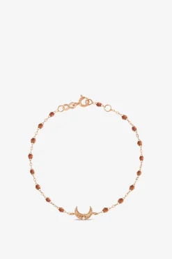 Roségold-Armband mit Harzperlen und Diamant Lune Fauve - 17 cm