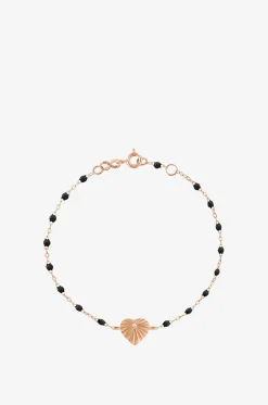 Roségold-Armband mit Harzperlen und Diamant Coeur Lumière Noir - 17 cm