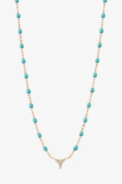 Roségold-Halskette mit Harzperlen und Diamanten Petit Kosmos Turquoise - 42 cm