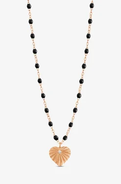 Roségold-Halskette mit Harzperlen und Diamant Coeur Lumière Noir - 42 cm