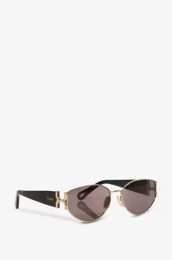 Runde Sonnenbrille aus Edelmetall Oval Gold