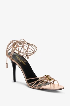 Sandalen mit Stilettoabsatz aus metallisiertem Leder Babylone