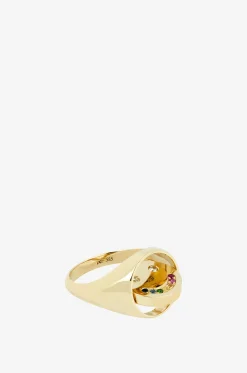 Siegelring aus Gelbgold Rainbow Sapphire & Diamond Happy