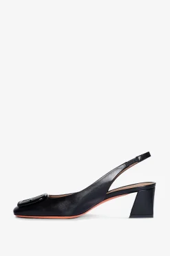 Slingback-Pumps aus Glattleder mit Schnallendetail 50