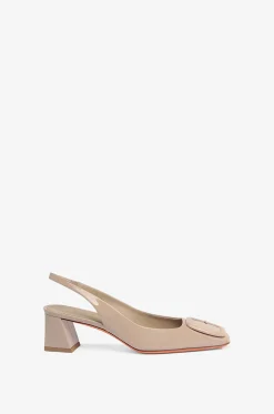 Slingback-Pumps aus Lackleder mit Blockabsatz und Schnalle 50