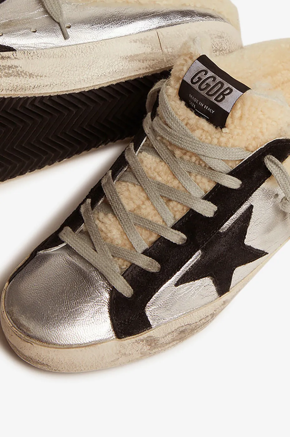 Sneaker-Clogs aus Metallic-Leder und Wildleder Super-Star Sabot
