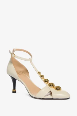 T-Riemchen-Pumps aus Leder mit Nieten Cleia 70