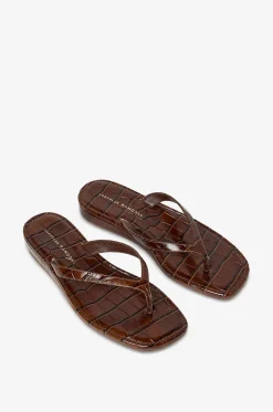 Zehensandalen mit Keilabsatz aus Leder Lina
